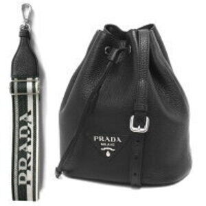 Prada Vitello Dino Bucket Bag Shoulder Triangle Logo Black V